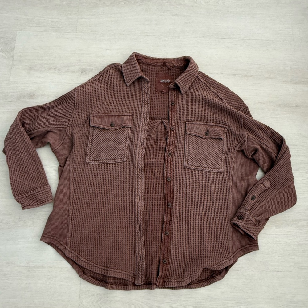Aerie Brown Waffle Knit Shirt